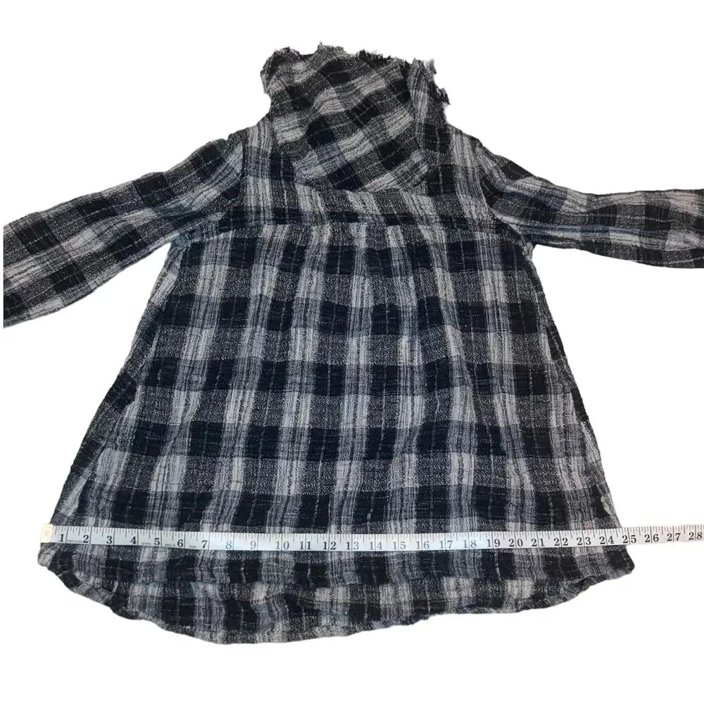 Free People Walk in the Park Plaid Burlap Cowl Pullover Tunic-XS